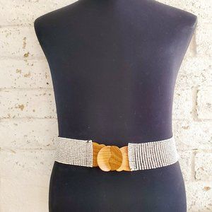Vintage | Beaded & Wood Stretch Belt | Y2K Boho Tropical